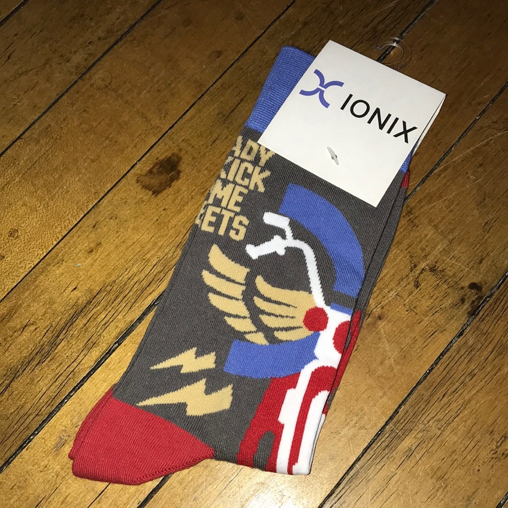 Ionix Men's Graphic Crew Socks - Gray, Blue & Red